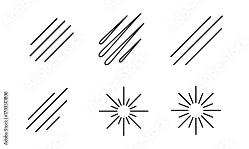 Minimalist line art decor elements: diagonal and radiant patterns