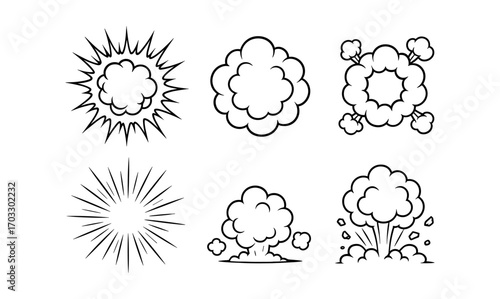 Comic style explosion elements for dynamic art and design projects