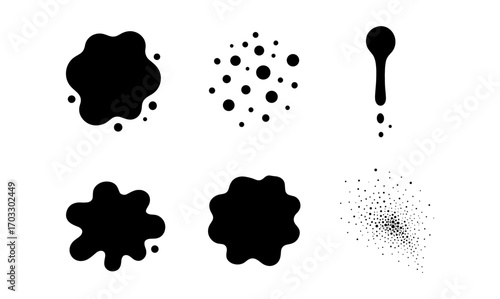 Ink splatter shapes set: dynamic black blot collection in minimalist design