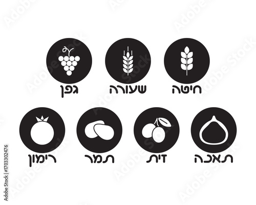 Jewish Seven Species Round icon set