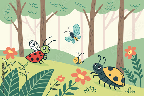 spring background with ladybug