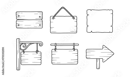 Hand drawn wooden sign collection with blank rustic designs for customization