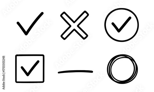 Hand drawn check marks and symbols collection