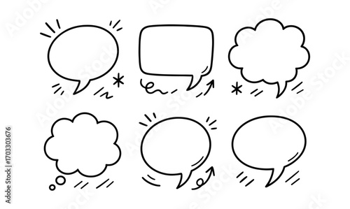 Hand-drawn speech bubbles set in doodle style for creative design projects