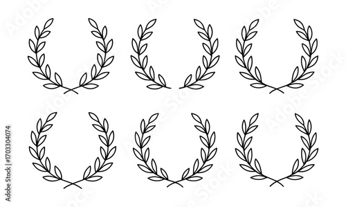 Set of minimalist laurel wreaths outlined in black