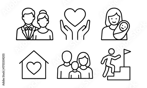 Family and love icons: minimalist line art collection for modern designs