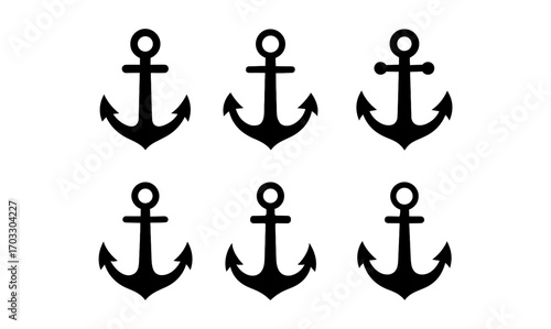 Set of marine anchor silhouettes: nautical icons for design