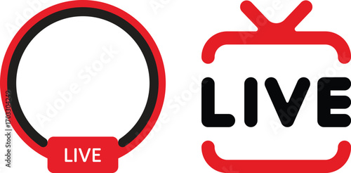 Live streaming button icon red broadcast symbol, vector illustration on transparent background, digital media, online streaming, live video, social media, technology interface