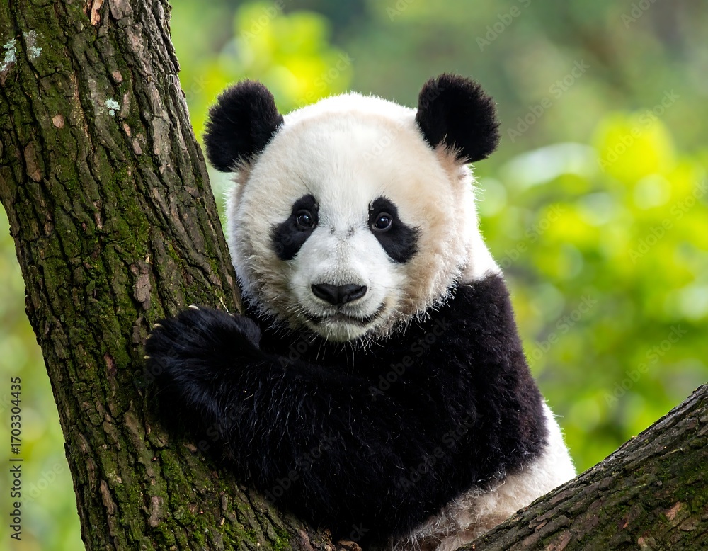 Obraz premium Adorable panda cub in a tree (1)