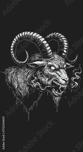 Intricate Graphic of a Ferocious Horned Beast.