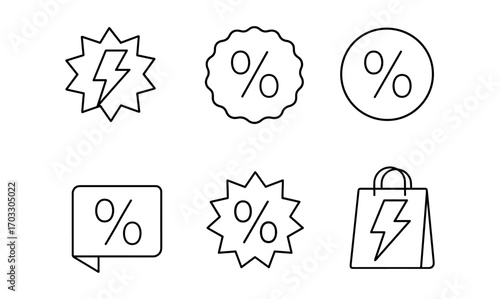 Minimalist discount and sale icons in linear style for e-commerce and marketing