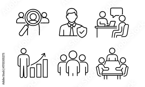 Business networking and team collaboration icons in linear style