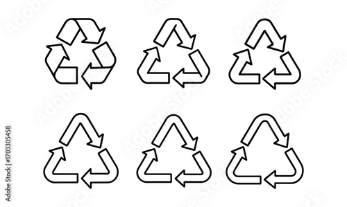 Set of recycling arrows in minimalist line art style
