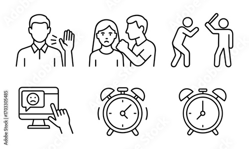 Line art icons: human interactions and communication concepts