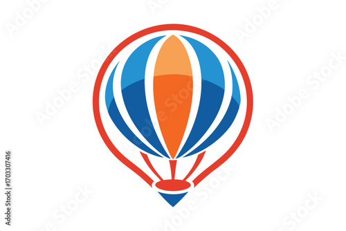 Red outline surrounds blue and orange hot air balloon isolated
