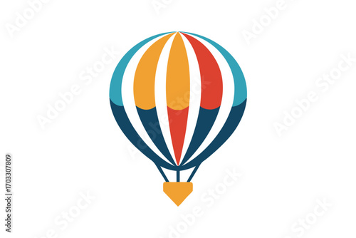 Striking hot air balloon soars upwards with vibrant colors against a plain background