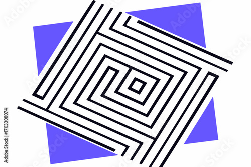 Vector art of an abstract geometric design featuring a square maze pattern against a tilted square background