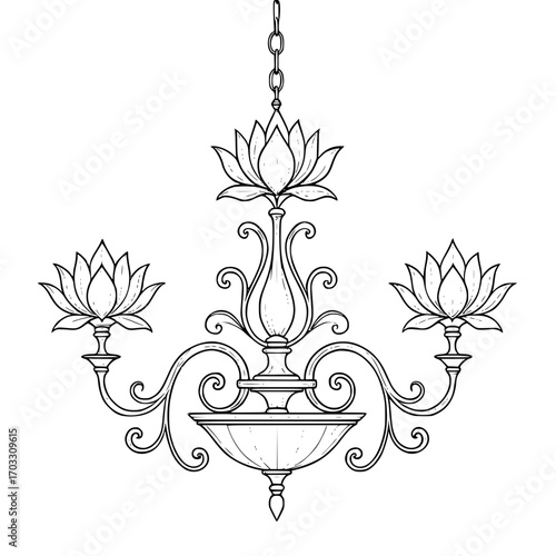 Luxurious chandelier with lotus flower motive