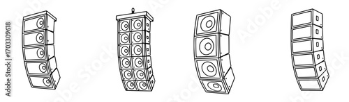 Line array concert speakers, set of four vectors