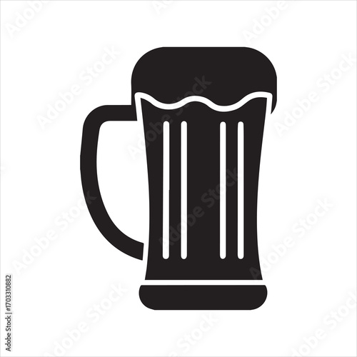 Flat style beer mug silhouette icon isolated on transparent background