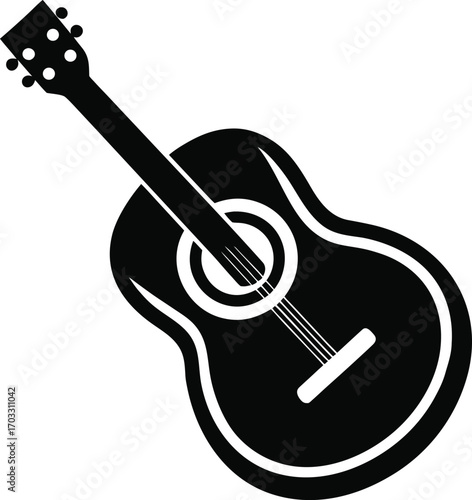 Acoustic Guitar Silhouette Design Musical Instrument Stringed Instrument Art Simple Creative Icon Isolated Black and White Graphic Illustration