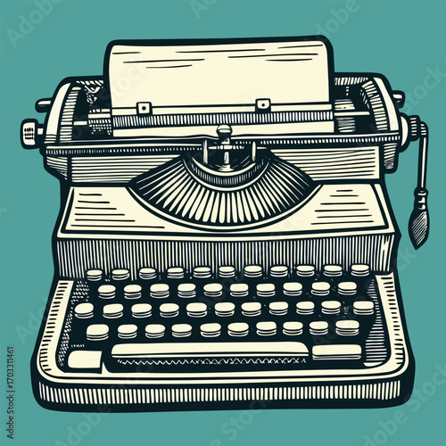Vintage Typewriter Illustration Detailed Design Classic Writing Machine Nostalgic Era Art Deco Style