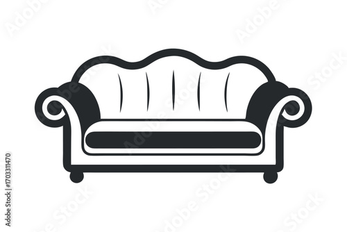 Isolated art shows a sofa with classic design details on a white background