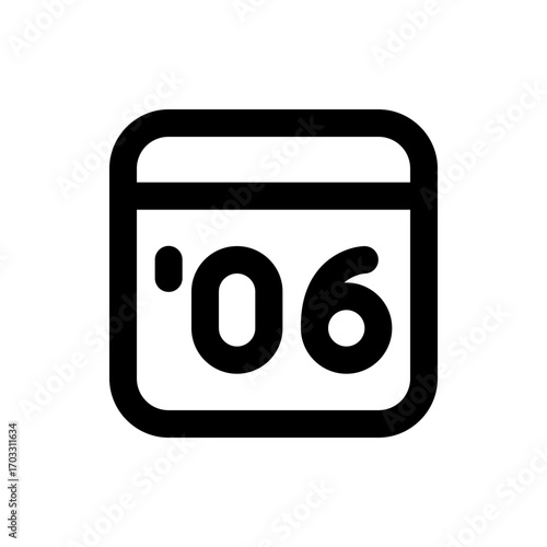 Black calendar icon displaying the number zero six indicating the sixth day of the month date reminder
