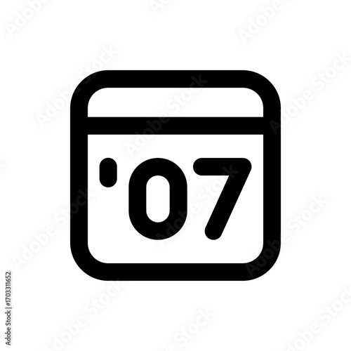 Illustration of a stylized calendar icon displaying the number zero seven in bold black font and thick outline