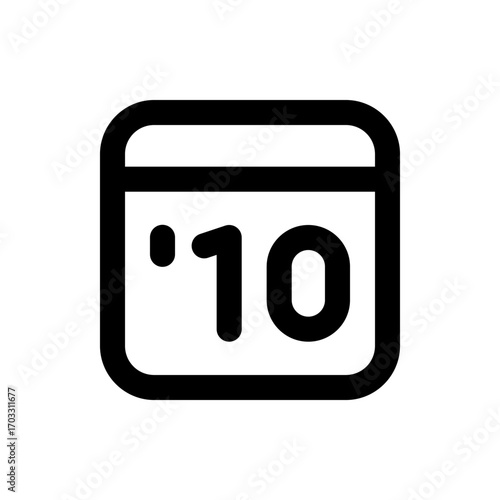 Illustration of a black calendar icon with rounded corners and the number ten displayed on the calendar page