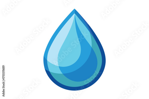 Isolated water droplet shines with a vibrant blue hue on the plain background
