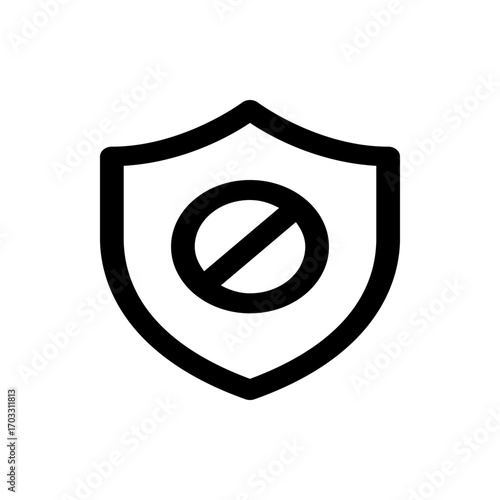 Shield icon with a prohibition sign inside indicating restriction or security block and access denied symbol