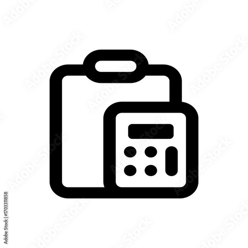Illustration of a clipboard with a calculator attached to it in black and white minimalist design style