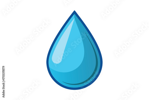 Gleaming blue water droplet shines brilliantly with clean edges against a white background today