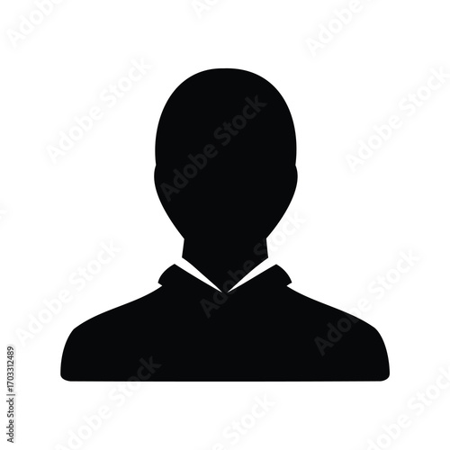 Generic person silhouette icon with white background and dark black figure