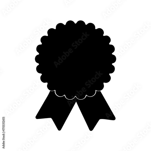 Black rosette award ribbon, symbolizing achievement, recognition, and honor on white background