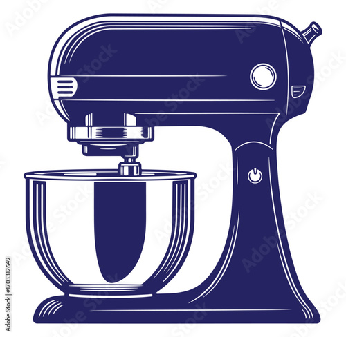 Detailed blue stand mixer illustration for baking culinary projects and kitchen designs