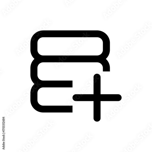 Three stacked rounded rectangles with a plus sign indicating addition in a simple black and white design