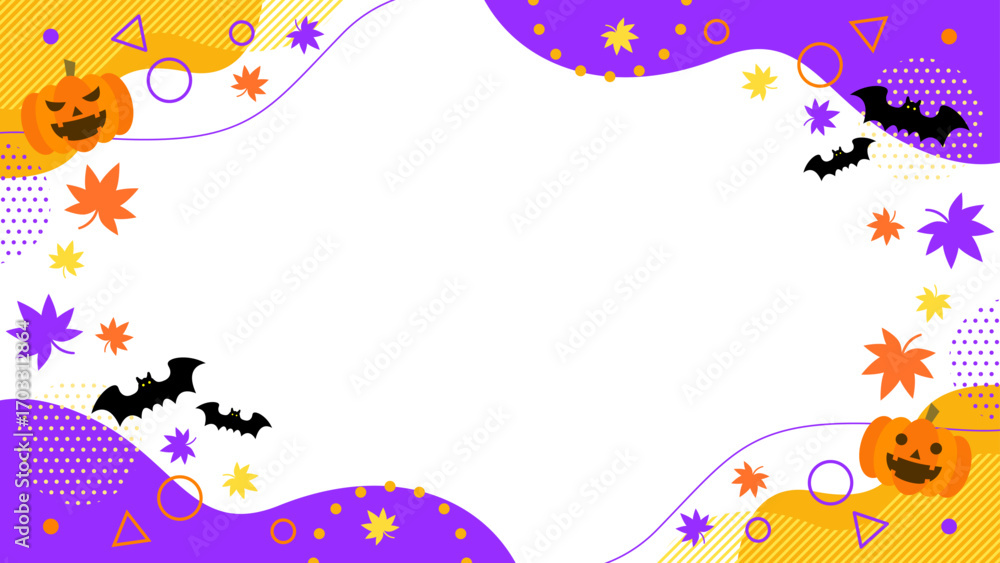 Obraz premium ハロウィンをイメージした抽象的な幾何学模様のフレーム素材 背景素材 16:9サイズ ベクター