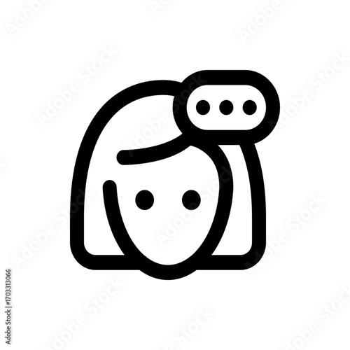 Illustration of a woman with short hair and a speech bubble containing three dots above her head icon