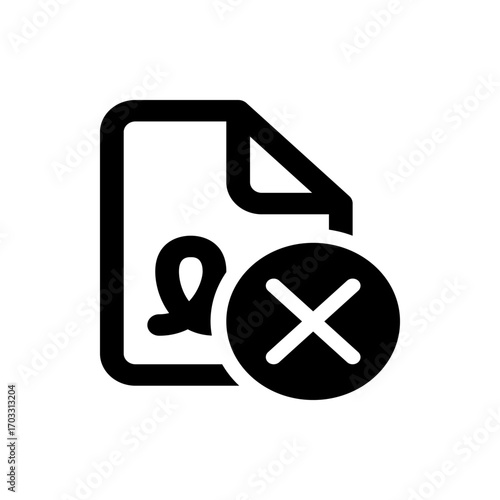 File with a signature icon and a circle with an x icon indicating deletion or removal, shown in black