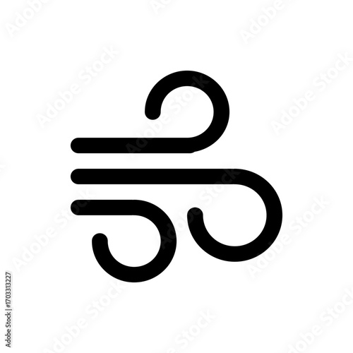 Illustration of a wind symbol with three curved lines representing air movement on a white background design
