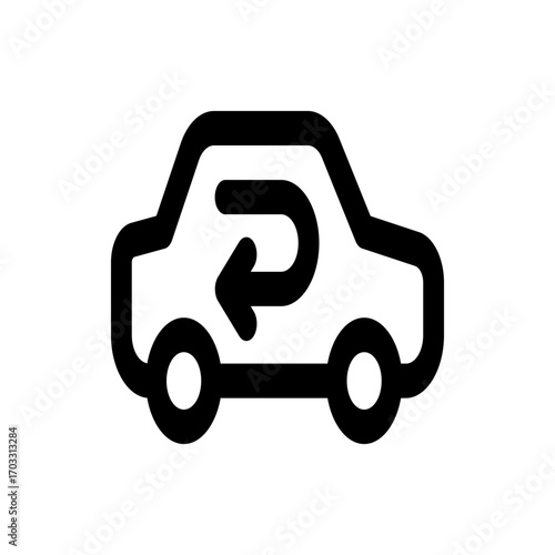 Black outline of a car with a u turn arrow pointing left inside the vehicle body design element art