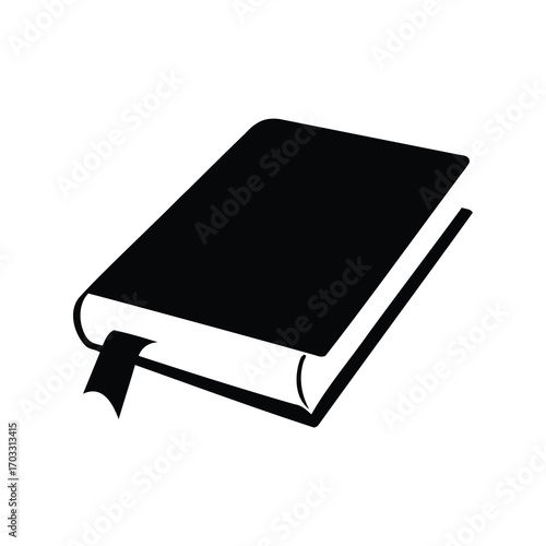 Closed black hardcover book with a bookmark, simple icon style vector