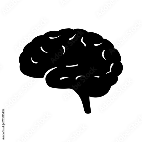 Stylized human brain illustration in a simple bold black silhouette design