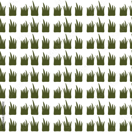 Seamless pattern of simple grass tufts. endless texture featuring abstract green grass