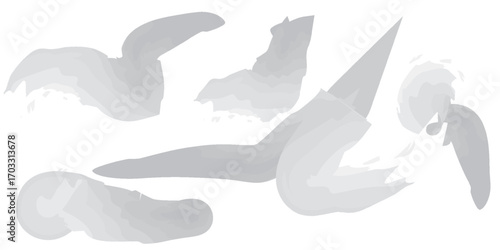 Abstract Gray Watercolor Brush Strokes and Shapes Collection.