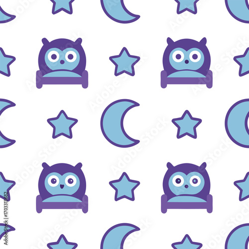 Cute Owl Moon And Star Seamless Pattern Kids Night Sky Background Vector illustration,generative ai