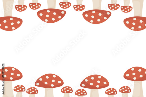 Creative border with forest mushrooms great for autumn projects. Red fungus frame
