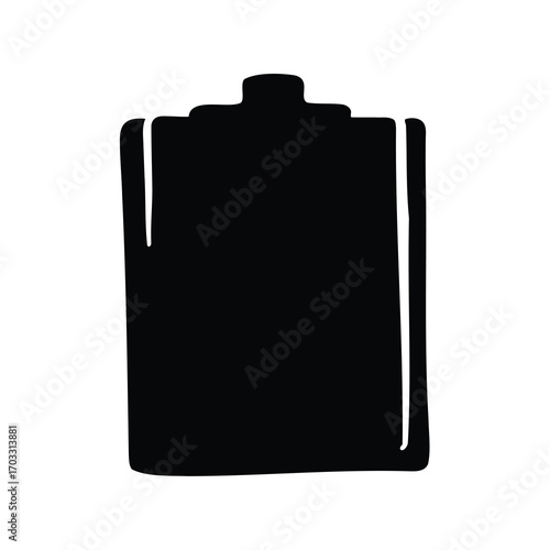 Silhouette of a battery icon with irregular outline, black on white
